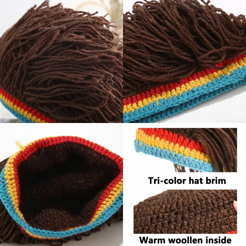 Men Rasta False Braid Synthetic Beanie Caps Hip Hop Winter Handmade Crochet Hat Gorro Halloween Funny Party Jamaica African Wig
