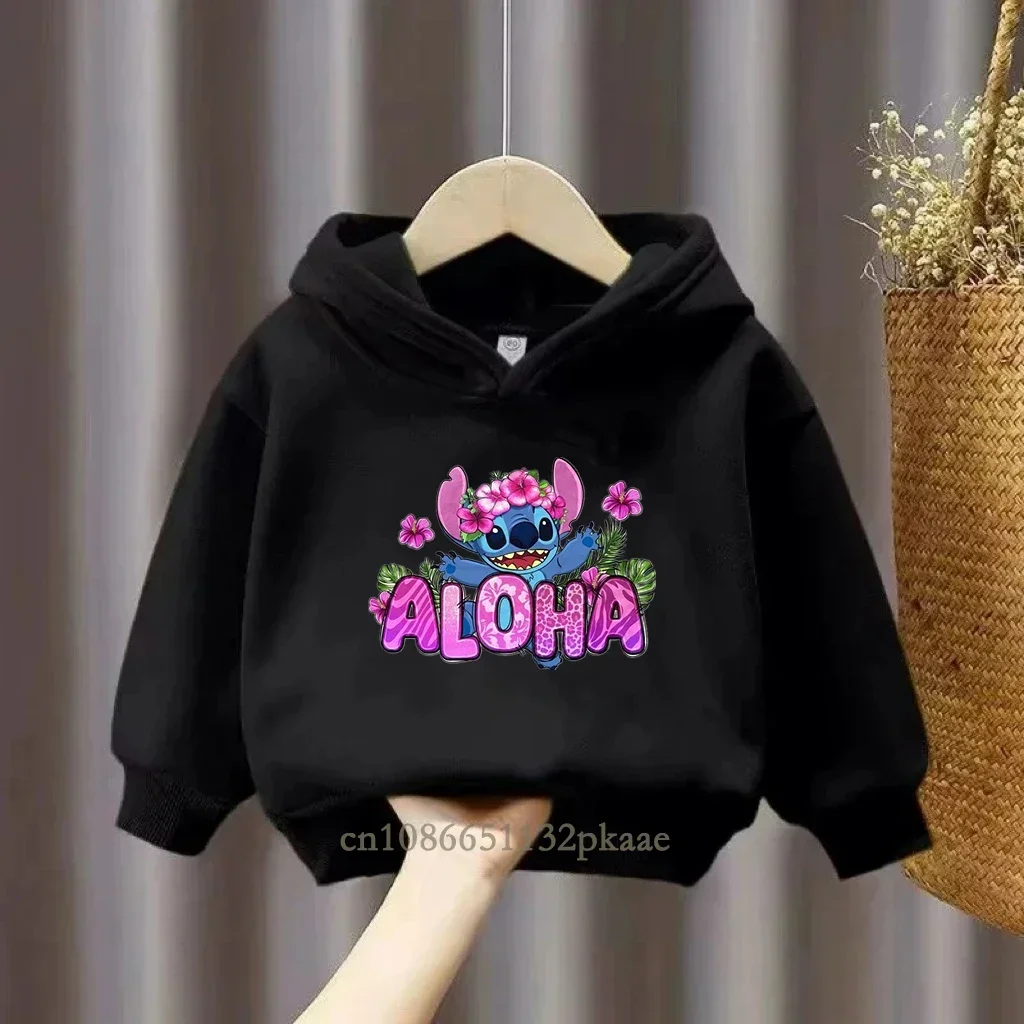 Kawaii Disney Stitch Hoodie Kids Clothes Girls Clothing Fashion Baby Boys Clothes Autumn Warm Stitch Sweatshirt Children Tops