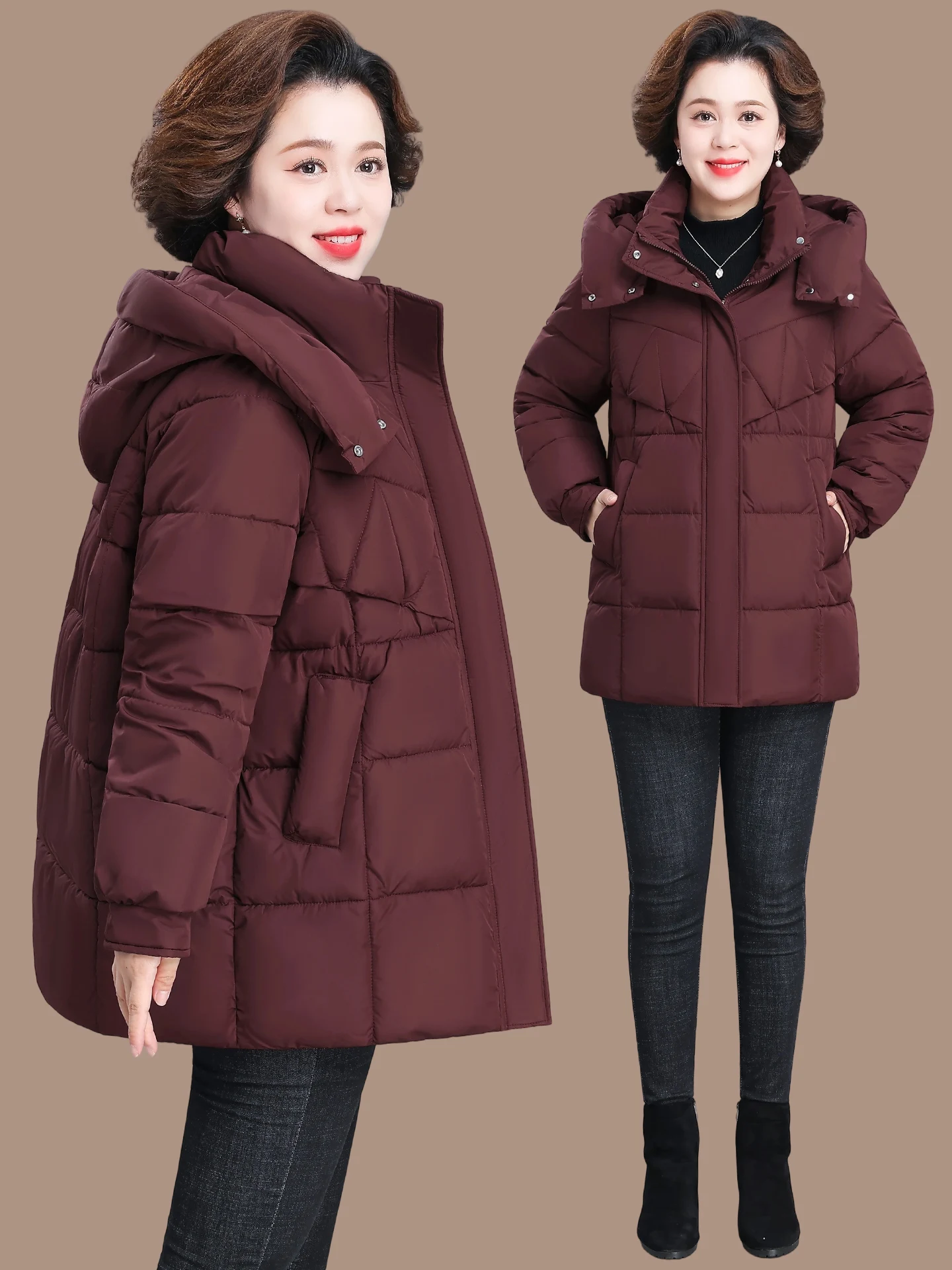 

Winter Cotton Jaet Coat for Mom over 50 Years Old New 2025 Mid-aged And ly Women's Faion Warm Windproof Hooded Coat