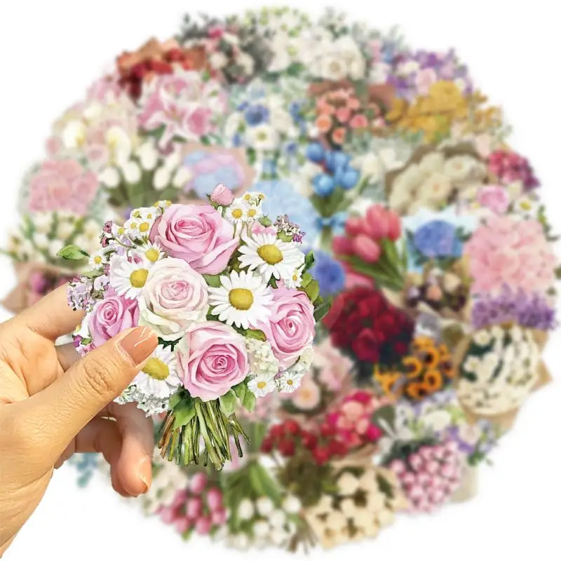 50Pcs Creative Satin Dream Flower Gift Graffiti Stickers ​​DIY Luggage Notebook Water Cup PET Waterproof Decals