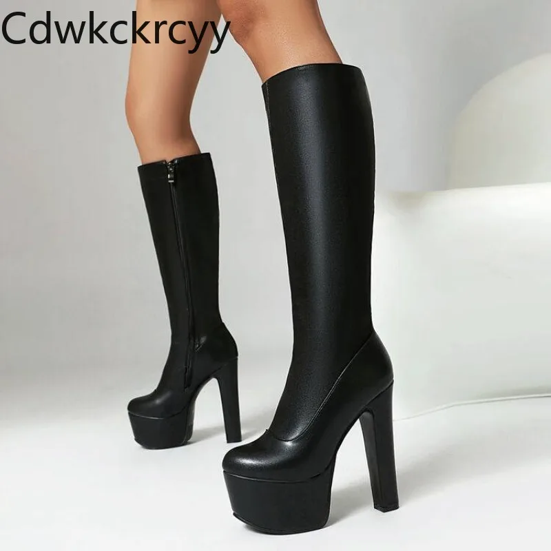 Winter Herbst mode neue stil runden kopf dicke sohle reißverschluss sexy nachtclub party high Heels frauen stiefel hohe 14,5 cm größe 34-47
