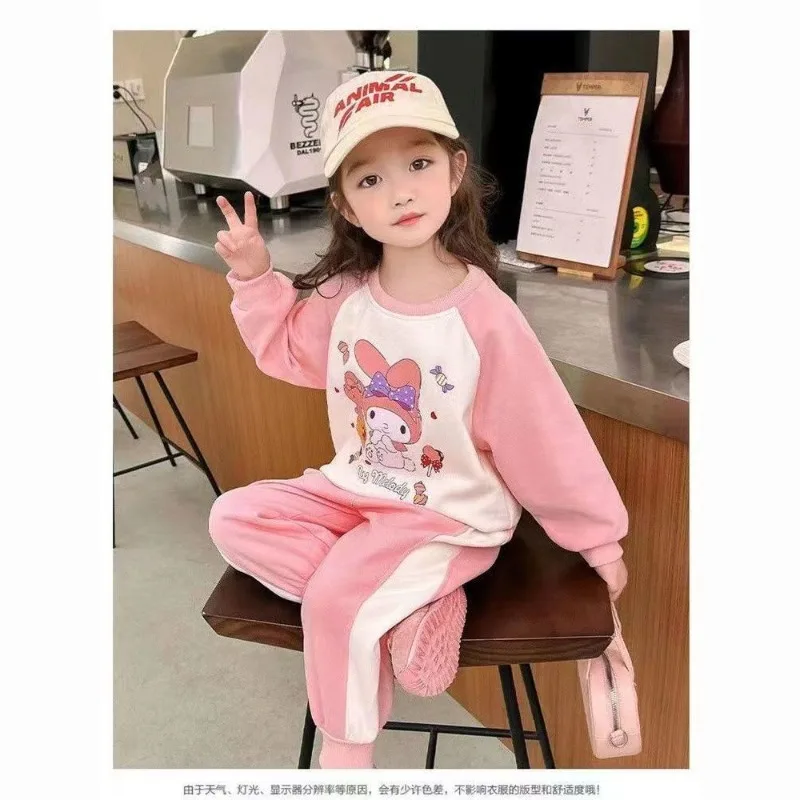 Girly Heart My Melody Anime Kawaii Sanrio Baby Sports Hoodie Pants Set 2025 New Cute Kuromi Cool Causal Clothes Gifts Toys