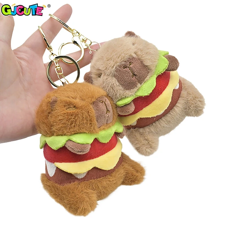 Cute Capybara Plush Key Chain Cartoon Lucky Porpoise Mouse Crossdressing Burger Doll Pendant Car Keyring Backpack Decor