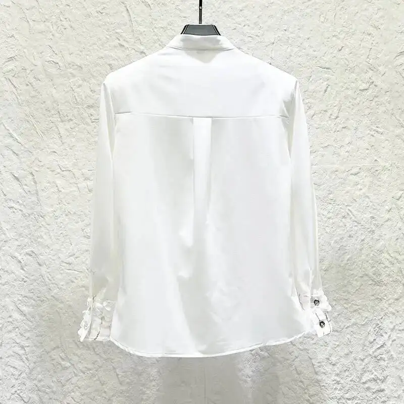 French-style Lace V-neck Men Shirt Personalized Fashionable Design Three-dimensional Flower Sequin Shirts Trend New  ZD35