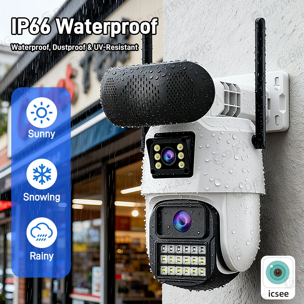 New 8MP 4K WiFi Camera With Bluetooth Speaker Music Play Dual Screen Security Protection ONVIF Wifi Security Cameras ICsee