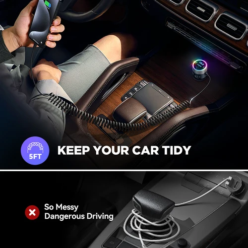 Imagen 2 del producto JOYROOM-transmisor FM con Bluetooth 5,4 para coche, cargador superrápido de 60W, PD QC 3,0, doble micrófono, sonido profundo HiFi, adaptador de carga USB C