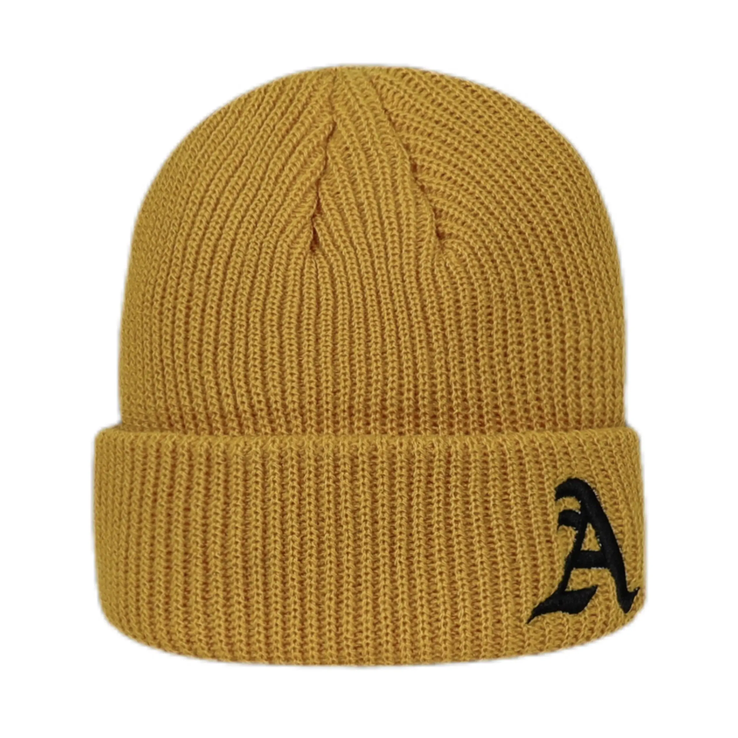 Winter Windproof and Warm Pullover Hat for Men and Women with Letter Embroider Pure Color Thickeneded Woolen Knitted Hat