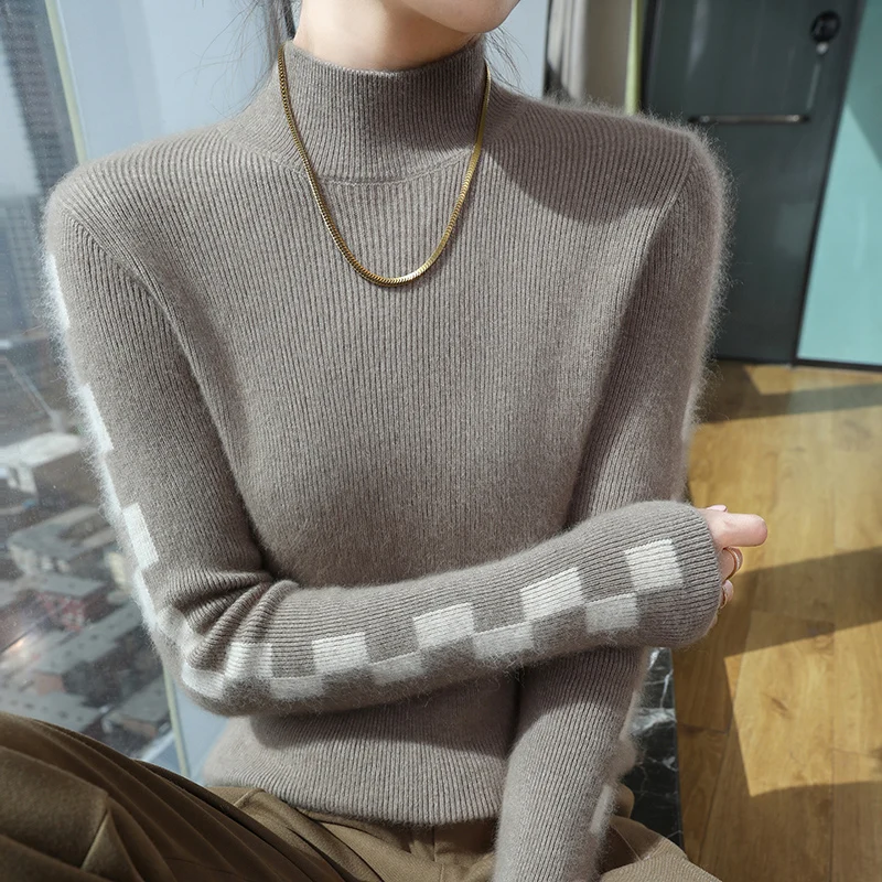 

Женский пуловер из 100% норкового кашемира с воротником-стойкой, свитер на осень-зиму, трикотаж с длинными рукавами, элегантная модная одежда, топы