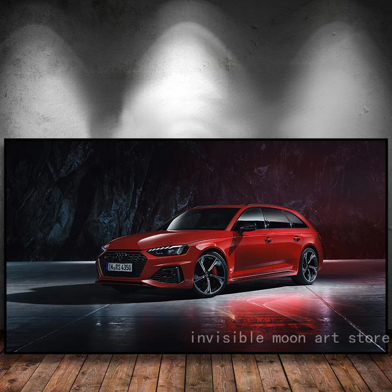 Red Supercar Vehicle Audi RS4 Avant Car Art Poster Canvas Painting Wall Print Picture for Living Room Boy Room Modern Home Decor