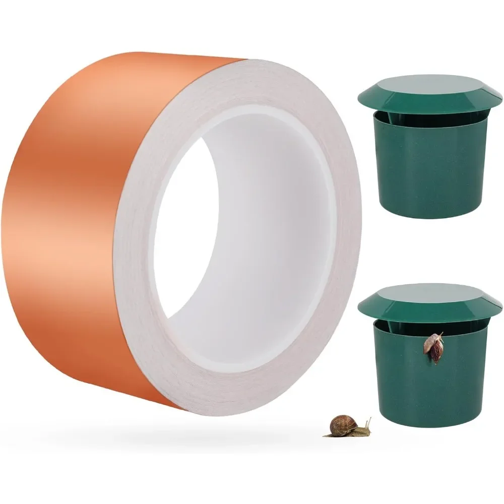 Copper Slug Tape 50mm X 20m, for Slugs and Snails, with 2 Slug Catchers, Adhesive Snail Tape Slug Copper Tape Copper Foil