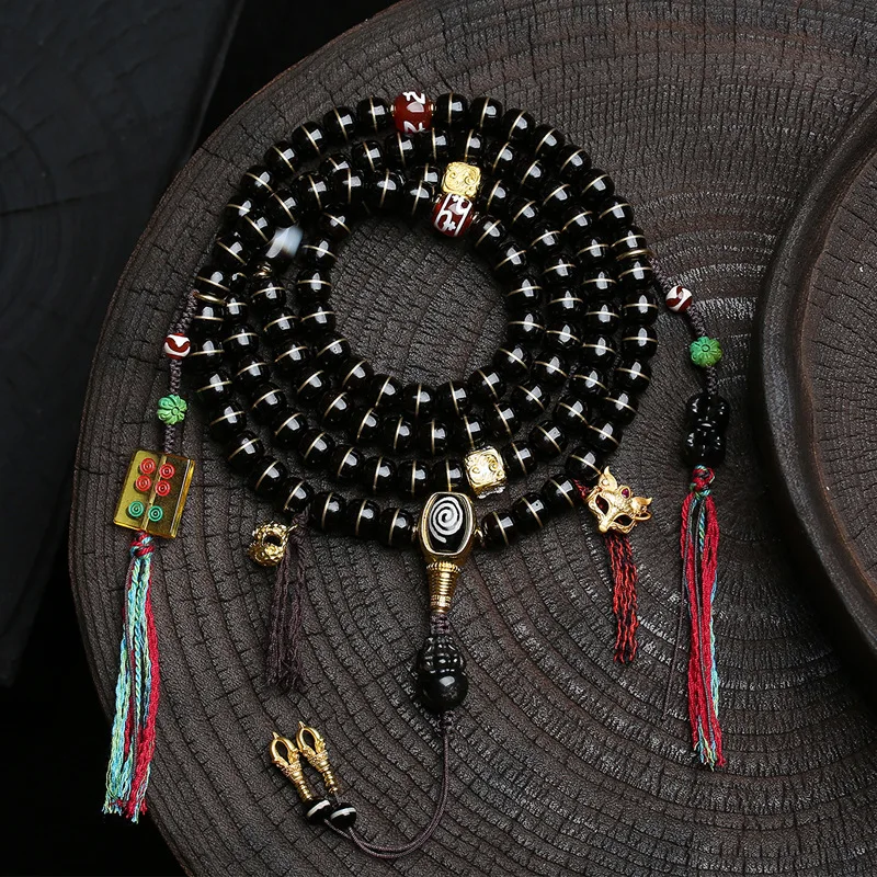 

Natural Hainan Black Gold Inlaid Coconut Stalk 108-Bead Buddhist Prayer Beads Multi-Strand Bracelet Tibetan Beads