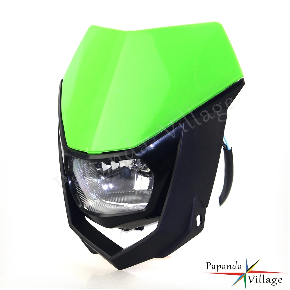 Green H4 12V Hi/ Lo Beam Motocross Headlight Head lamp Mask Dual Sport for Kawasaki KX KLX KXF 65 85 100 250 450 F 110 140 F 650