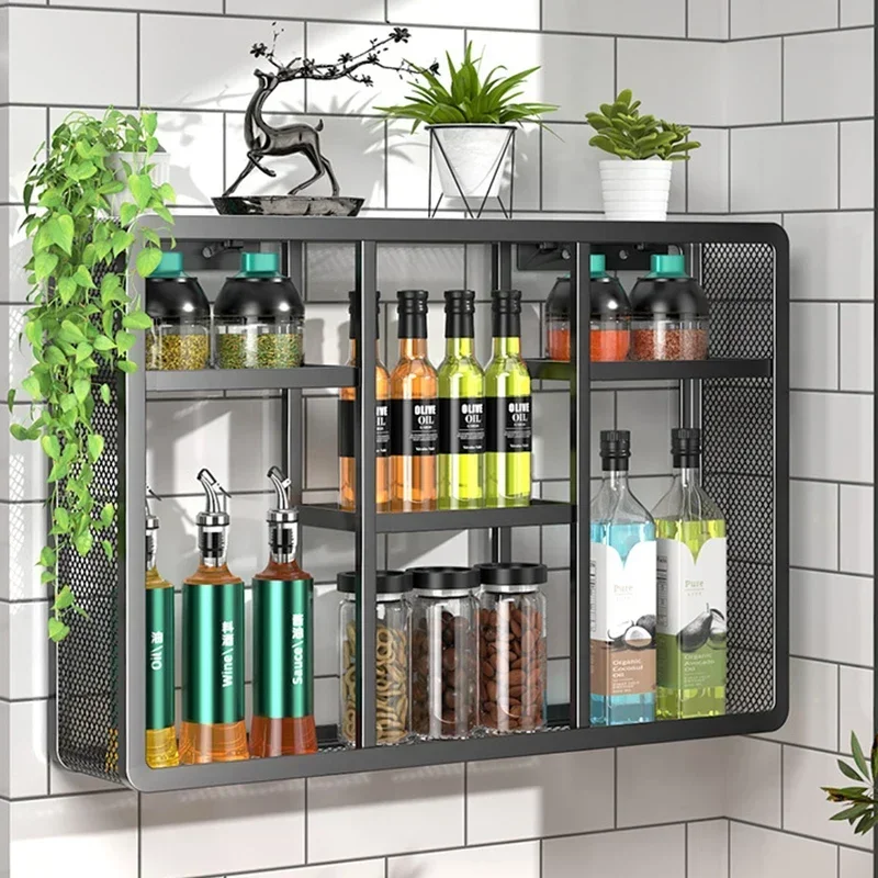 

Long - lastingWall-Mounted Non-Punch Seasoning Kitchen Multi-Functional Corner Household High Bottle Oil Salt Sauce and Vinegar