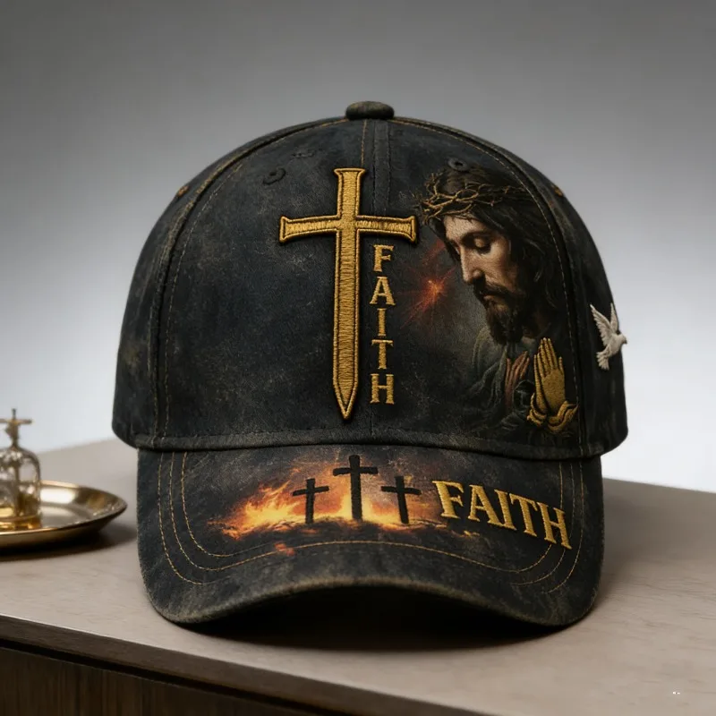 Custom Unisex Christian Faith Cap With Holy Spirit & Heavenly Bible Verse 'Walk By Faith' - Retro Suitable For Church Worship, P