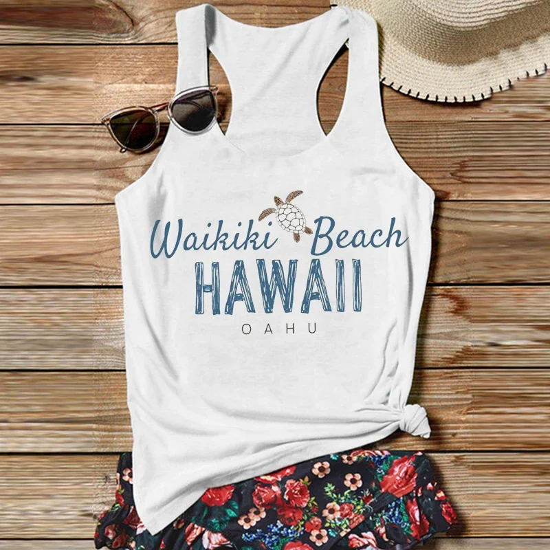 

Hawaii State Tops Turtle Beach White Top Women Clothes Gardening Sexy Top Summer Mother Gift m