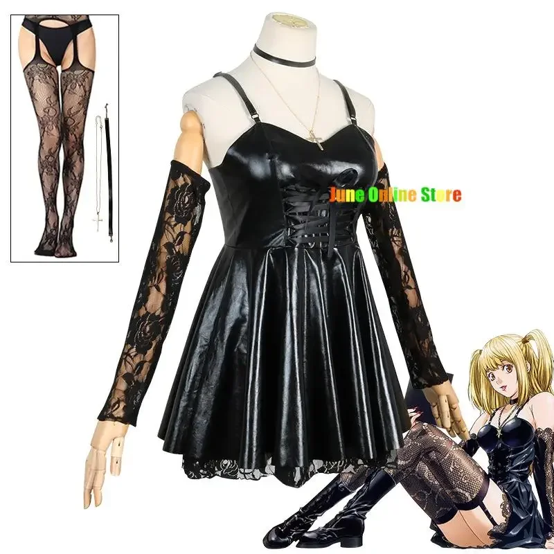 2025 New Death Note Cosplay Costume Misa Amane Imitation Leather Sexy Dress +Neck jewelry+stockings+necklace Uniform Outfit H AA