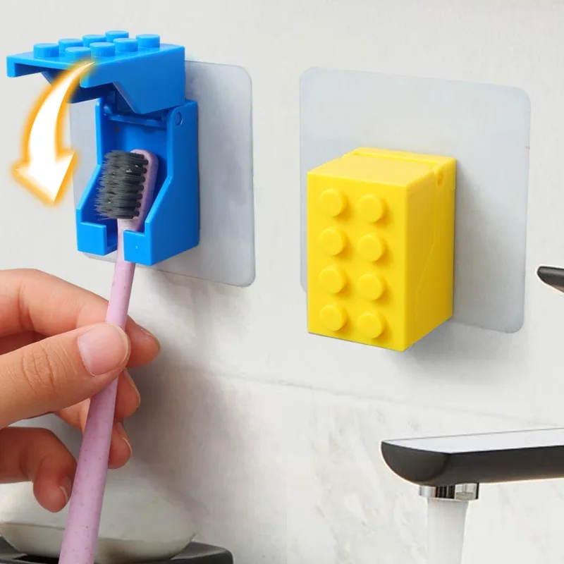 5/1PCS Dust Waterproof Toothbrush Holder Creative Building Block Toothpaste Storage Rack Wall-mounted Holders Bathroom Products