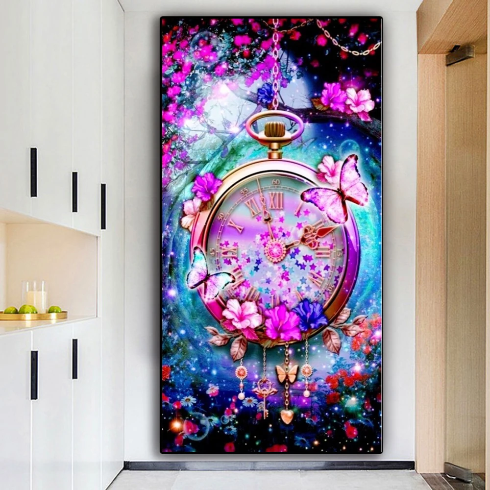 

5D DIY Diamond Painting Dream clock butterfly red Flowers abstract cross stitch mosaic square round diamond embroidery YY4839