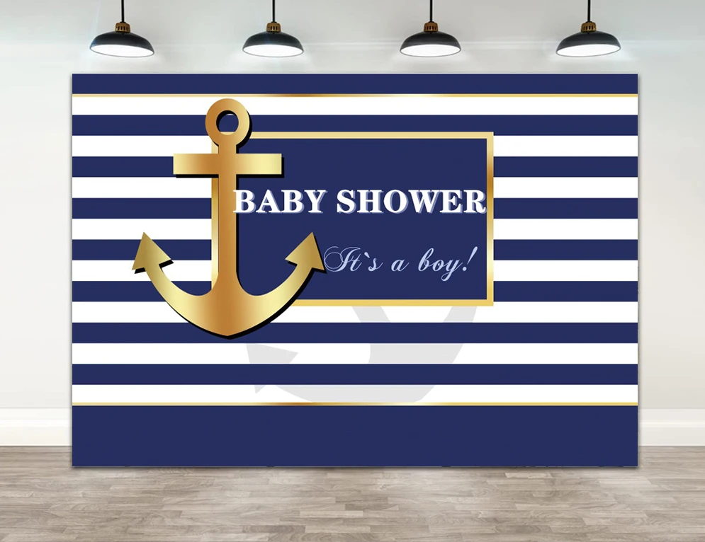 Blue White Stripe Anchor Photography Background Gender Reveal For Newborn Baby Shower It Is A Boy Decoration Customized Backdrop