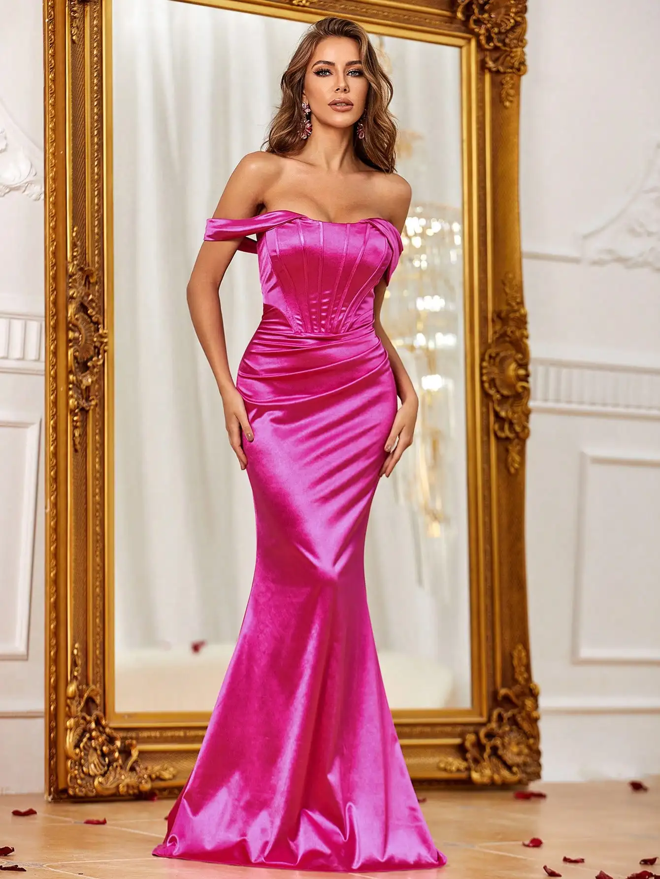 Robe de soirée en satin plissée et robe de soirée sirène, élégante, initiée