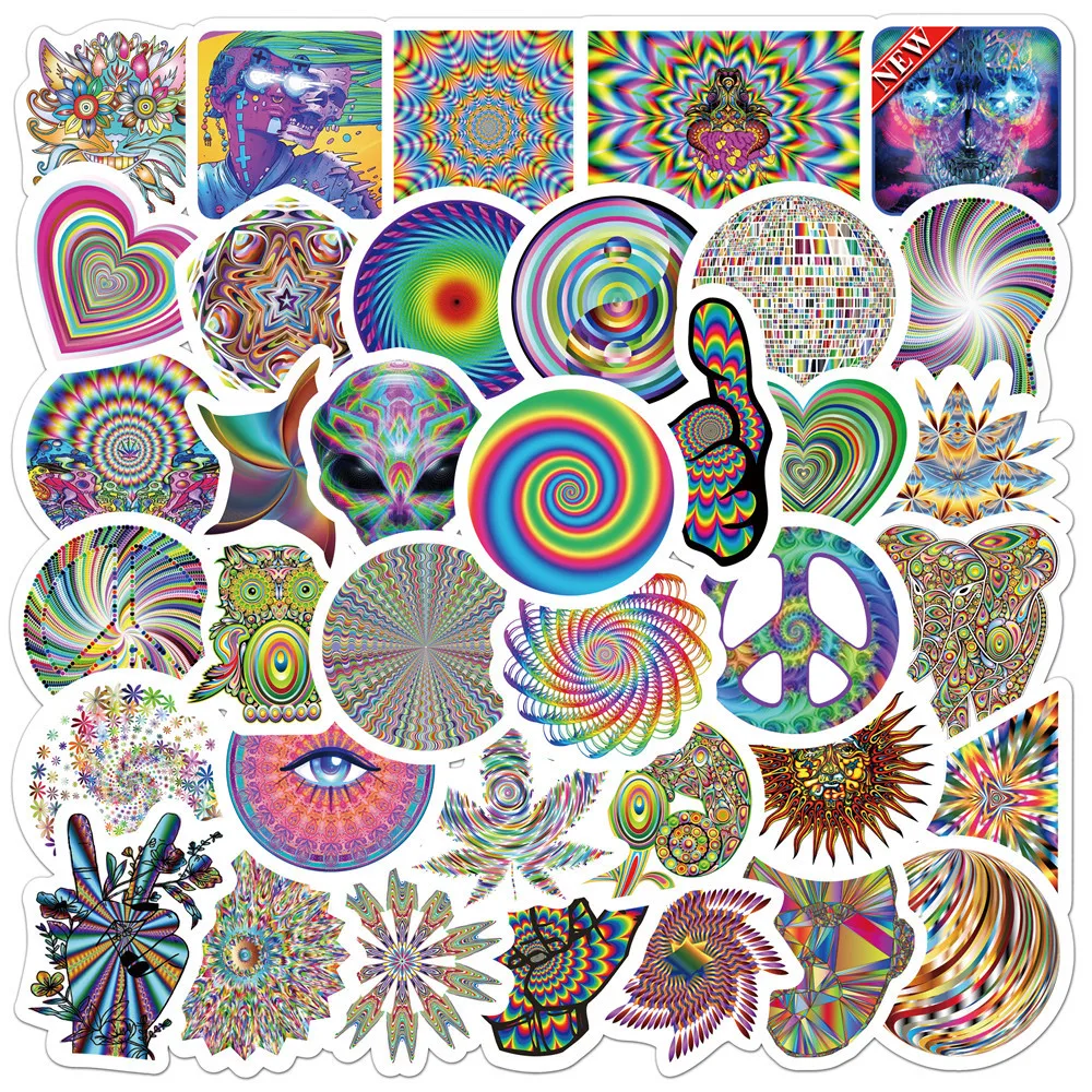 50 Stück Coole Kreative Psychedelische Kunst Ästhetische Aufkleber Cartoon Wasserfeste Trippy Graffiti-Sticker für Notizbuch Gitarre Fahrrad