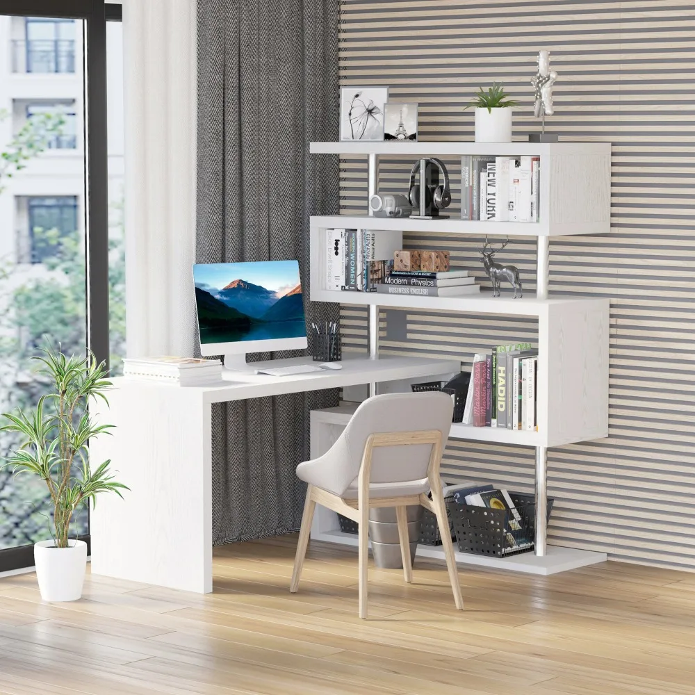 

Hollow Core Hobby Desk Corner Rotating Shelf Computer Table Combo 4 Tier, White