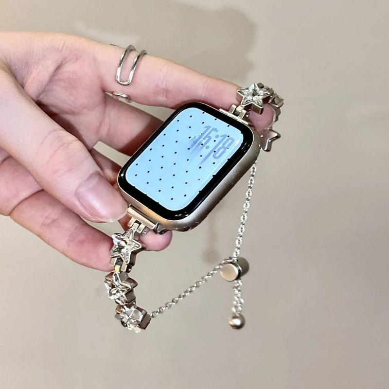 Correa de reloj metálica con diseño de estrellas brillantes para la serie S10-1 Ultra SE, correa telescópica (reloj no incluido).