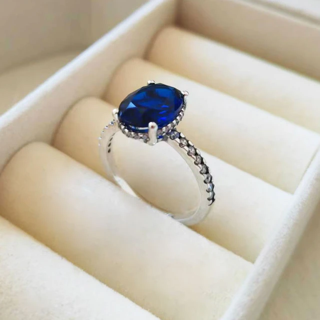 925 Sterling Silver Sparkling Statement Halo Ring With Blue Cz Fashion Pandora Style Jewelry Ring For Women Rings AliExpress