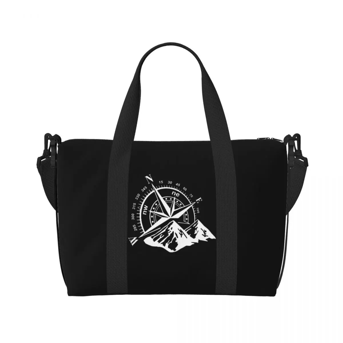 Custom Navigate Mountain Adventure Compass Tote Bag Women Big Capacity Beach Gym Travel Bags