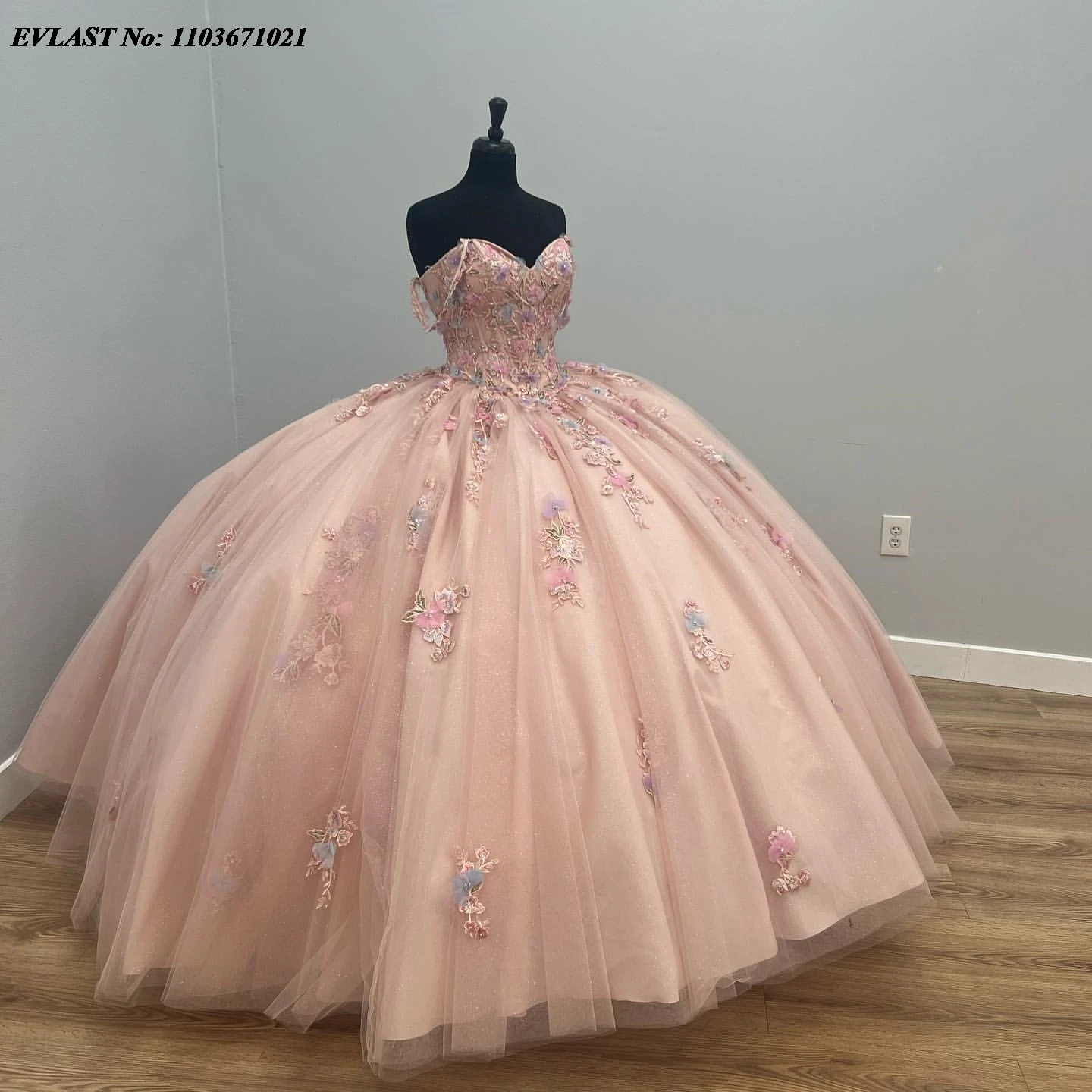 EVLAST-vestido De quinceañera Rosa rubor mejicano, apliques florales 3D, corsé con cuentas, dulce 16, Vestidos De XV Anos SQ340