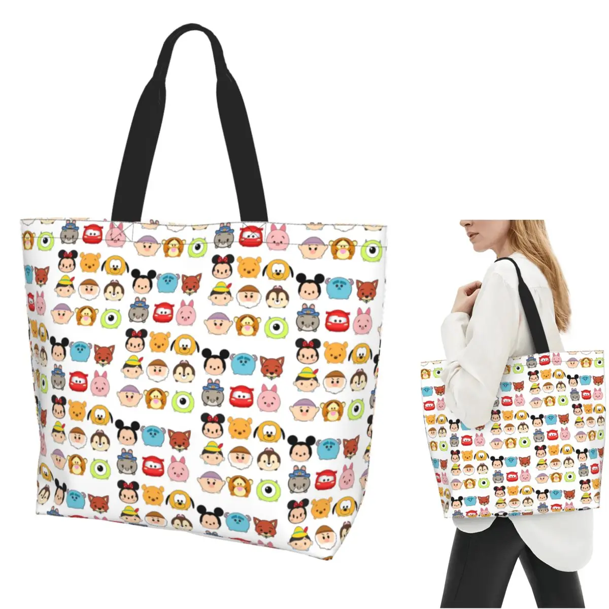 Цум Цум мультфильм сумка для покупок холст большая вместительная сумка на плечо шоппер продуктовая сумка для женщин