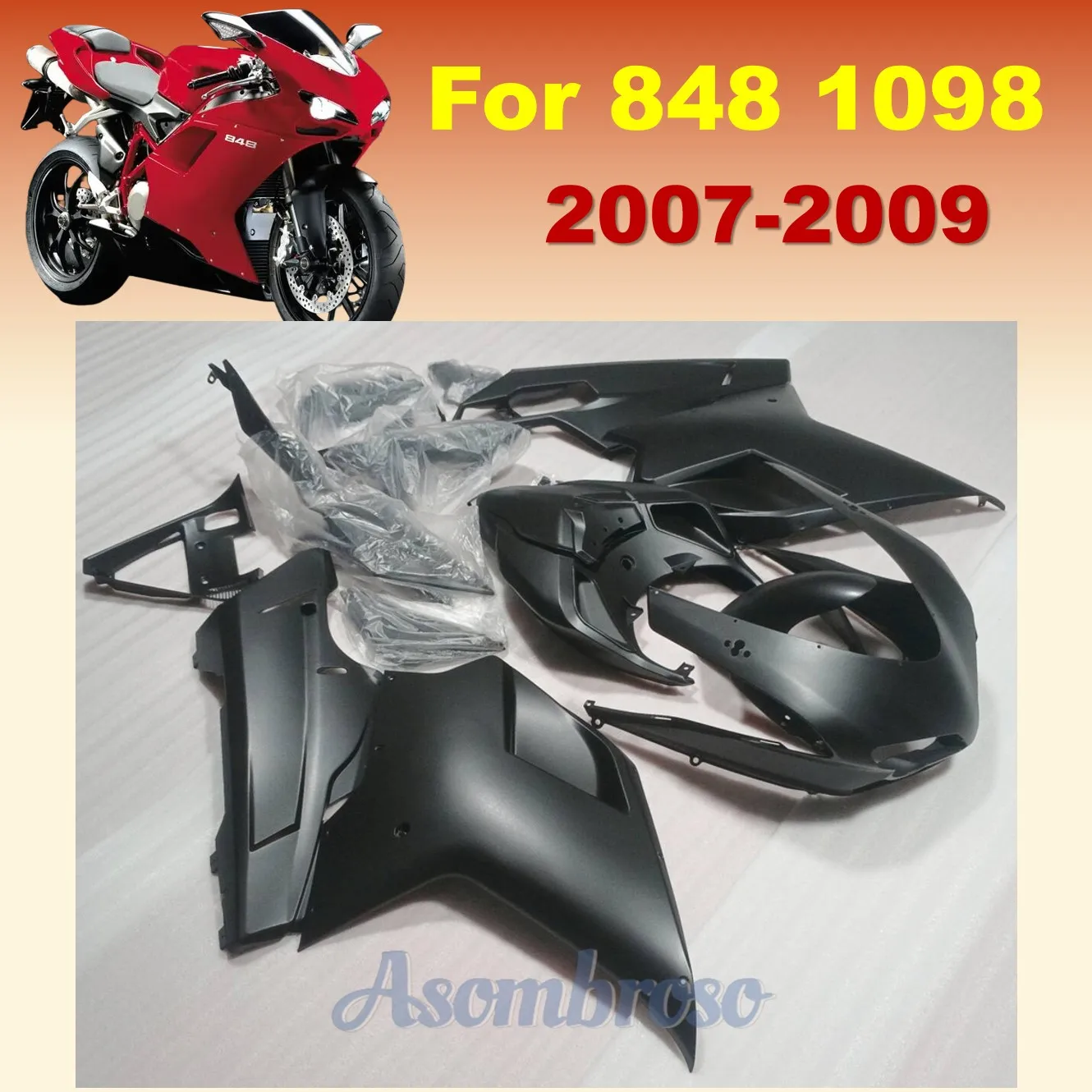 Комплекты обтекателей для мотоциклов, подходящие для Ducati 848 1098 2007 2008 2009 1198s, матовый черный комплект обтекателей для кузова