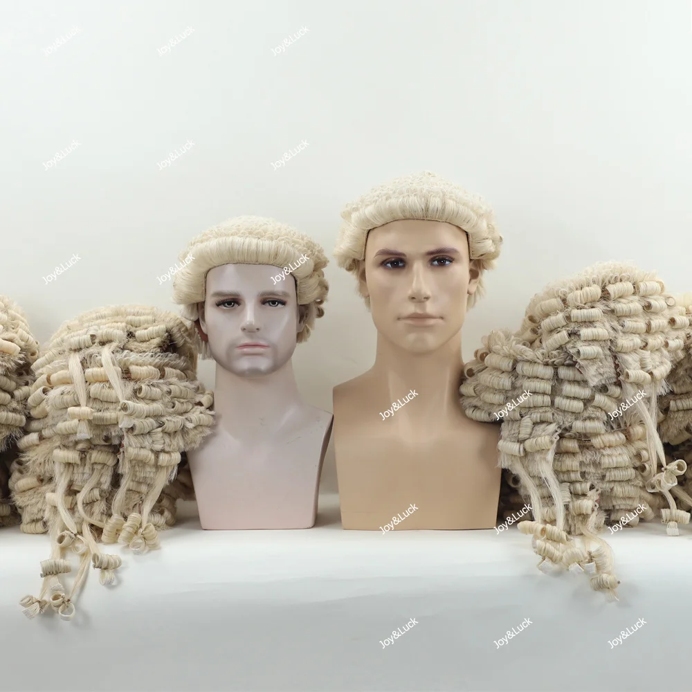 

Handmade Judge Wig Horse Hair Court Lawyer Cap Wig Blonde Color Advocate for Men Attorney British Classic Barrister Wigs