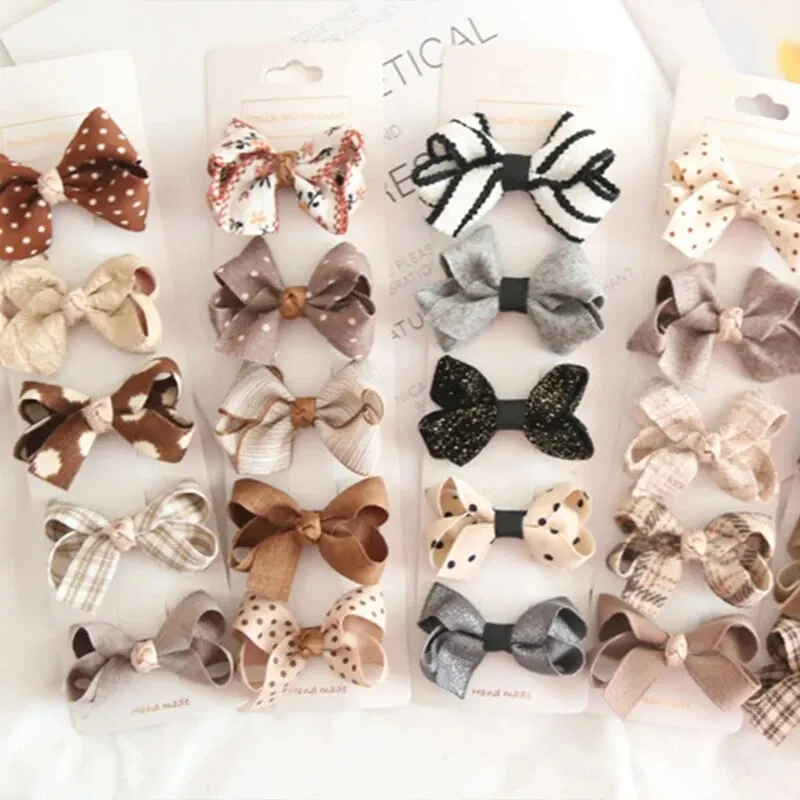 5Pcs Baby Girl Bowknot Hairpins Cute Dot Plaid Floral Hair Clips for Children Kids Barrettes Baby Hair Accessories