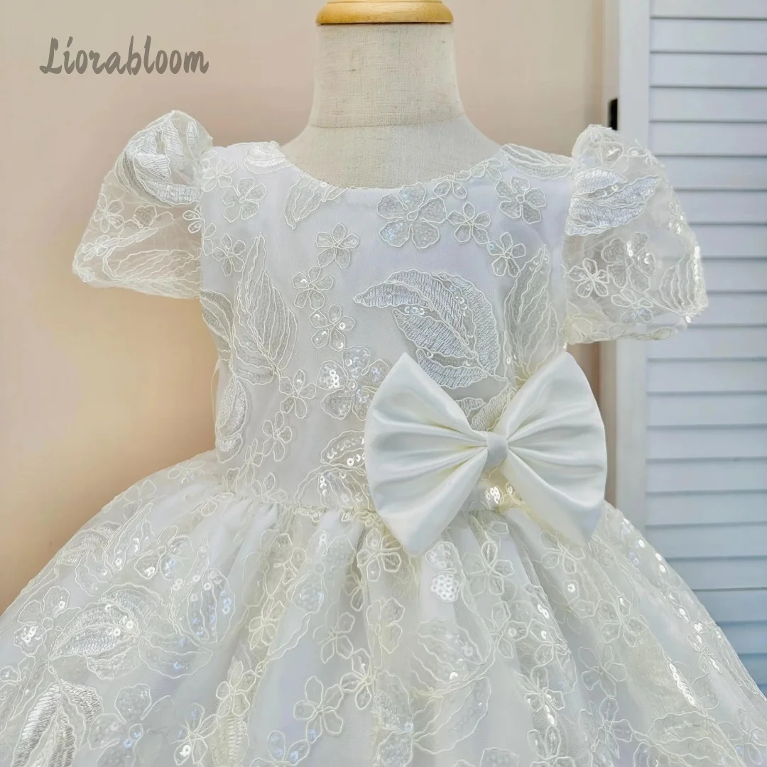 Abito da Cerimonia in Pizzo per Bambine, Vestito Personalizzato da Damigella, Abito per Festa di Matrimonio