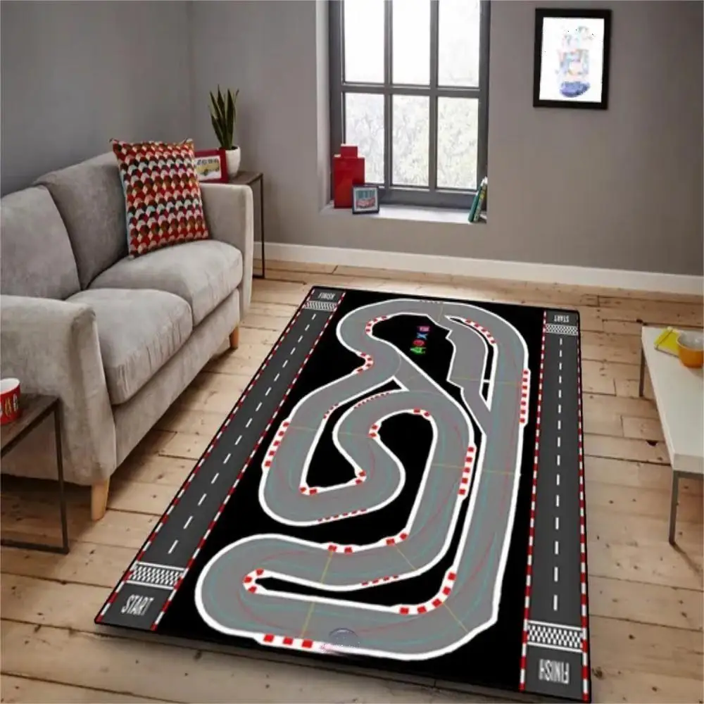 Racing Car Track Circuit Carpet Mat Rug Racing Course Pattern Home Decoration Floor Rugs for Living Room Bedroom Kids Room Rug