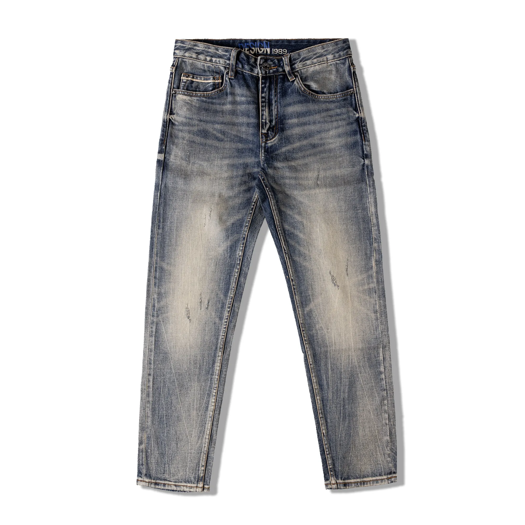 

99% Cotton Heavyweight 14oz Light Luxury Amekaji Selvedge Denim Jeans Washed Vintage Slim Fit Premium Commuter Pants for Men