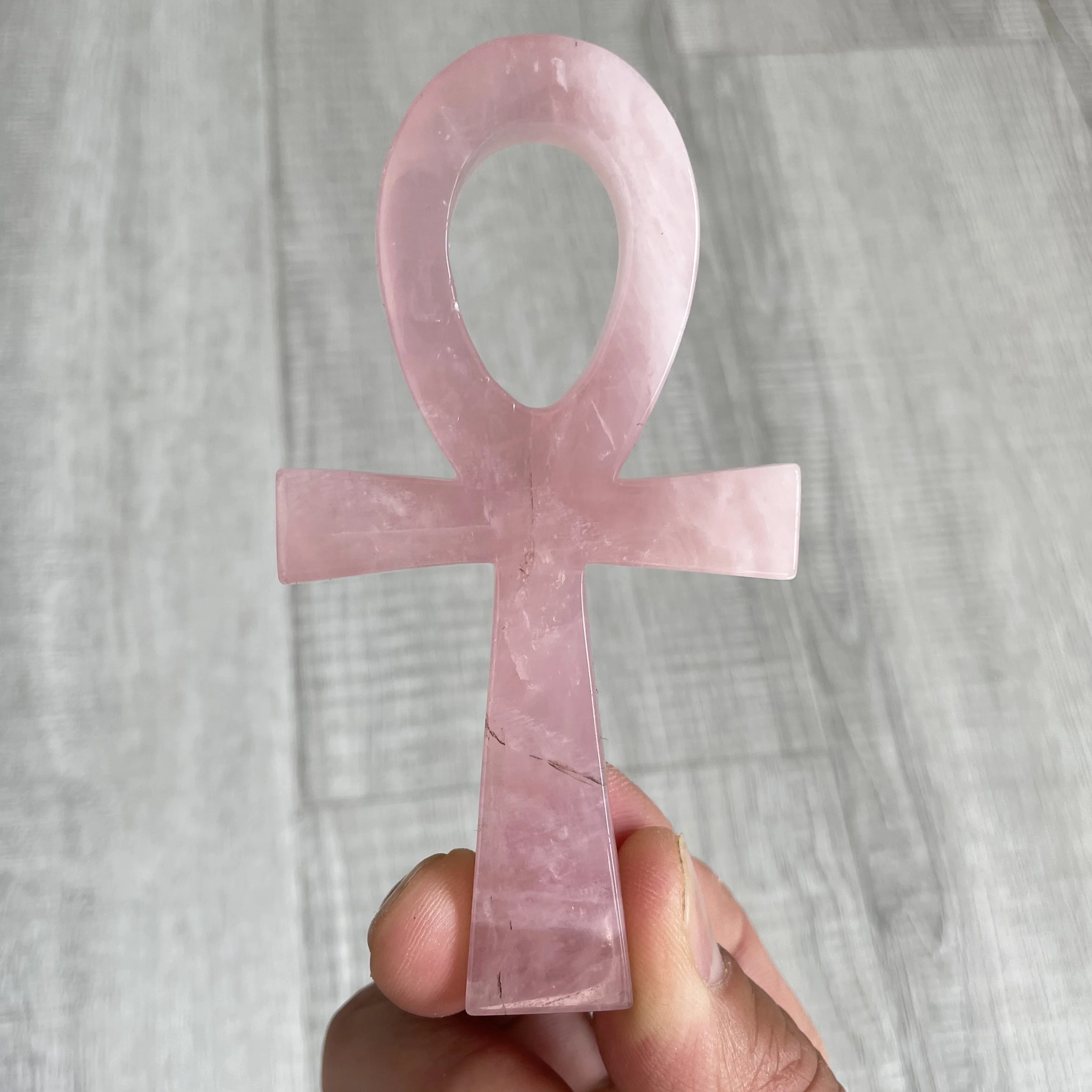 Natural Rose Quartz Ankh Hand-carved Rough Polished Pink Crystal Cross Symbol Crafts Protection Healing Stone Home Decor AN1-13