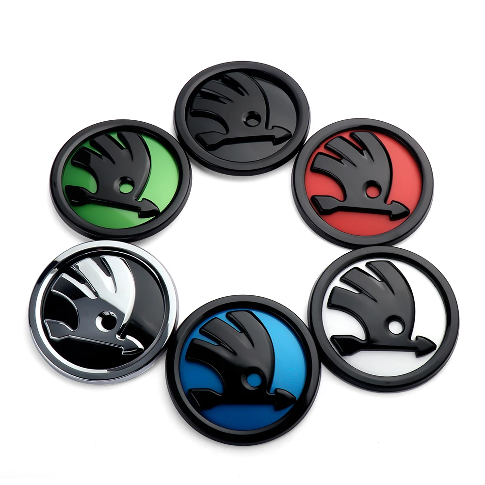 8/9/10cm Auto-Fronthaube-Emblem Heck-Emblem Aufkleber für Skoda S Logo Rapid Fabia Octavia Yeti Superb VRS Scala Kodiaq Karoq Kamiq