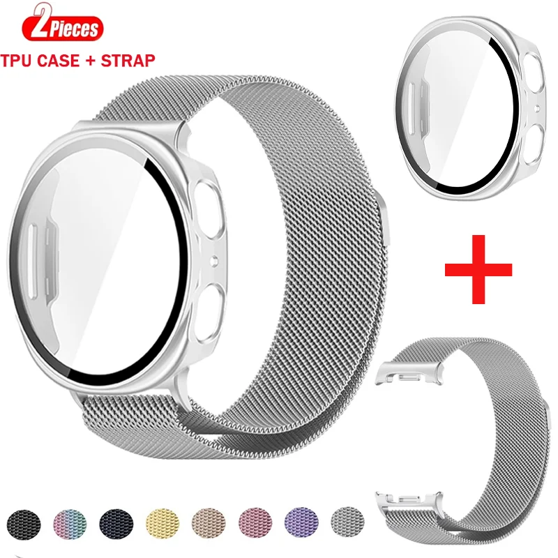 العصابات + حافظة لساعة سامسونج جالاكسي 8 40 ملم 44 ملم سوار ساعة معدني من الفولاذ المقاوم للصدأ مع غطاء لساعة جالاكسي 8 حلقة ميلانيزية