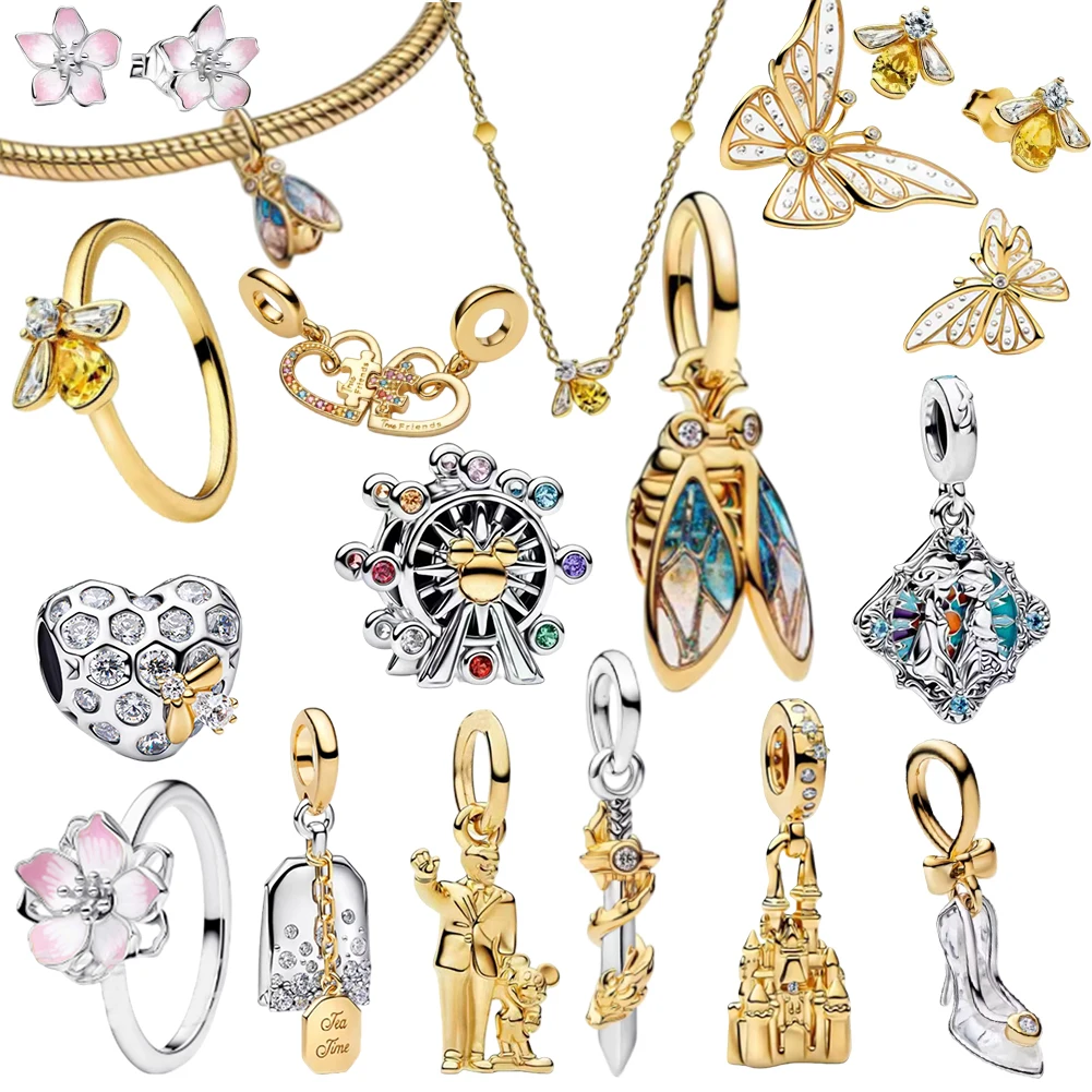 

2026 New 925 Silver Women's Bracelet Butterfly Golden Cicada Charm High Quality DIY Jewelry Gift