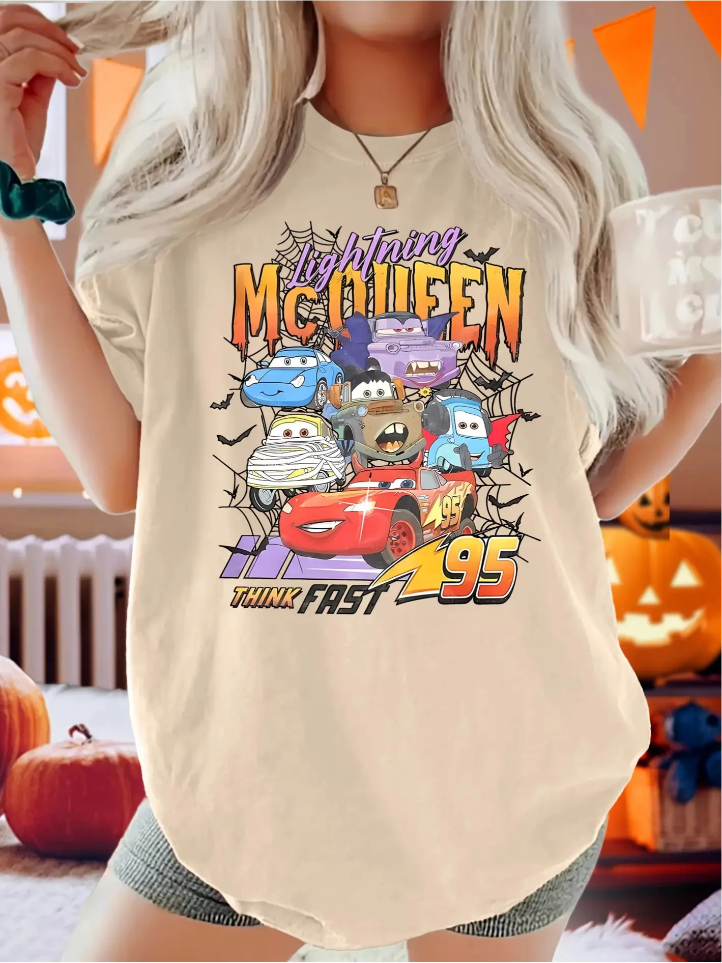 

Disney Car Lightning McQueen Mummy Men's and Women's T-Shirts - S Racing Clothing Short Sleeves Matt, Finn