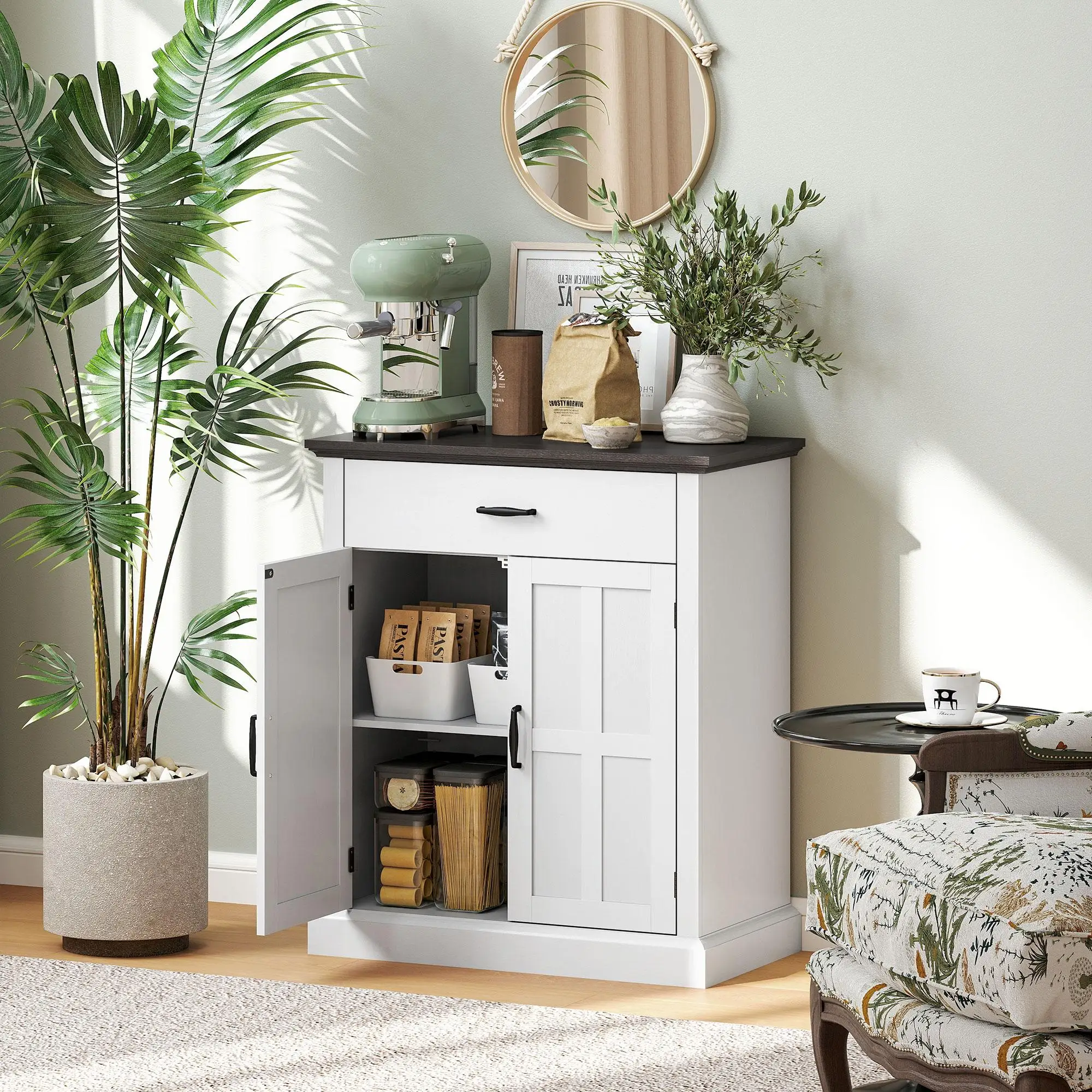 Vitrine en bois massif blanc brillant pour salon