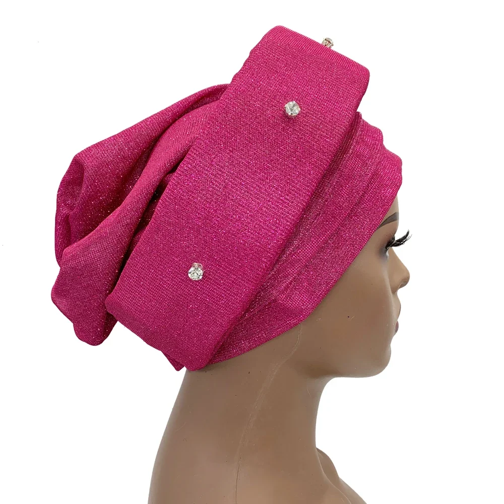 Luxury Women\'s Rhinestone African Headtie Turban Cap Female Head Wraps Nigeria Auto Gele Headgear Hijab Bonnet Turbante Mujer