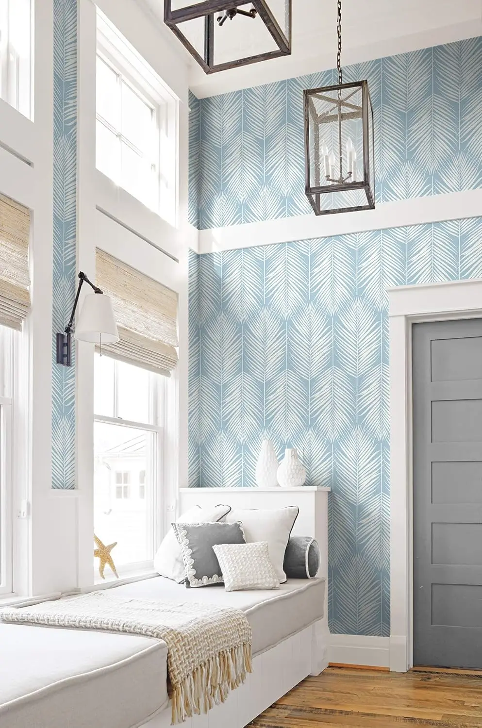 Light Blue Leaf Peel and Stick Wallpaper Boho Self Adhesive Wallpaper Removable Contact Paper for Cabinets Drawers Bedroom