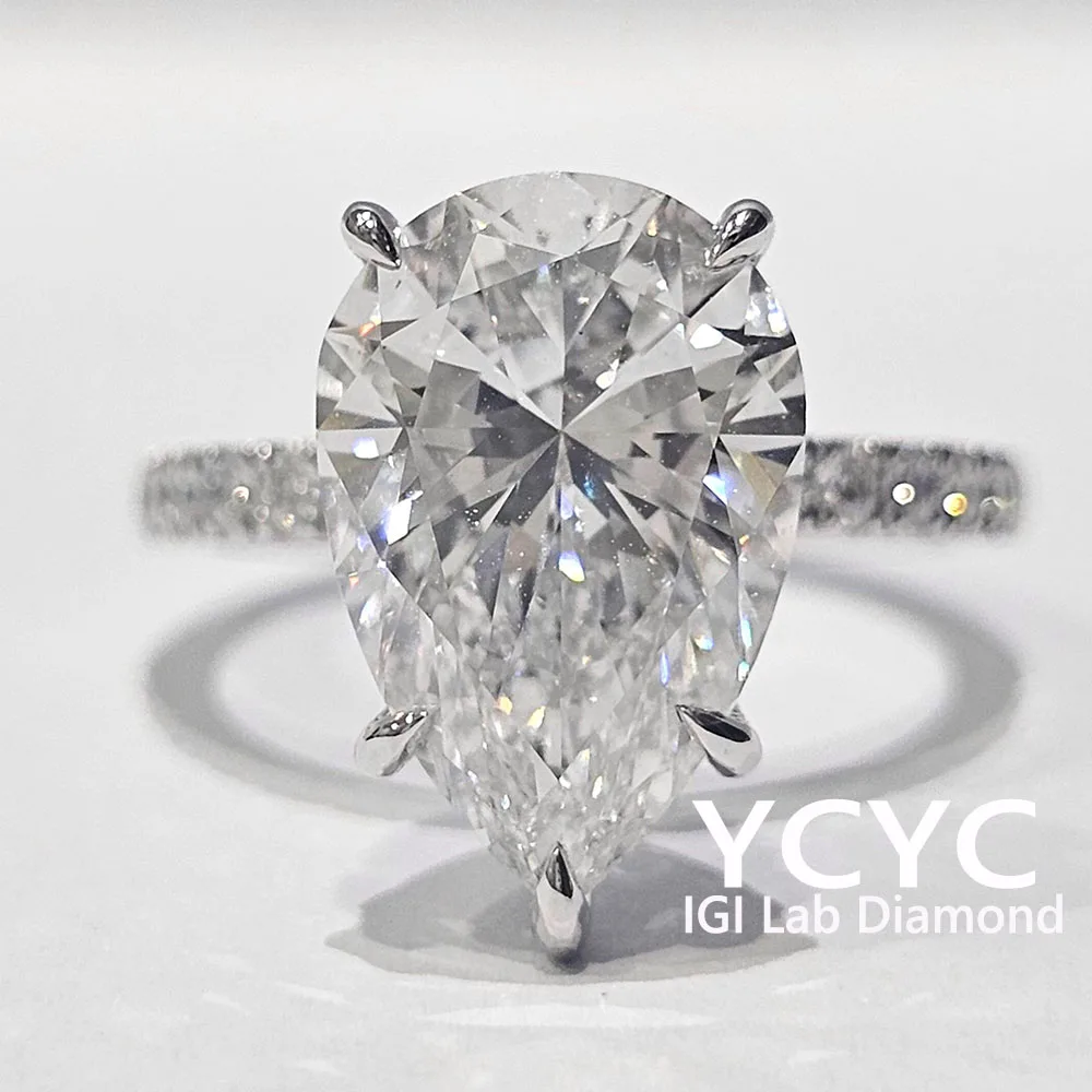 

Кольцо с бриллиантом 5 карат, твердое белое золото 14 карат, грушевидная огранка, бриллиант CVD HPHT DEF VS-VVS, обручальное кольцо