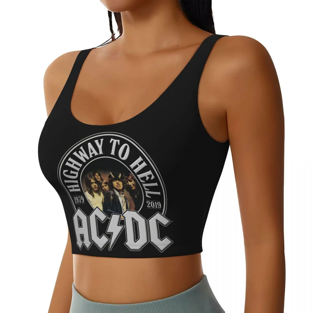 Custom Vintage Rock AC /DC Workout Crop Tank Tops Women's Heavy Metal Music Band Yoga Sports Bras