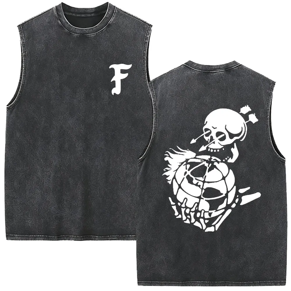Forward Observations Group Vintage Washed Vest T-shirt Skeleton Rose Print T Shirt Men Women Rock Oversized Sleeveless Tank Tops
