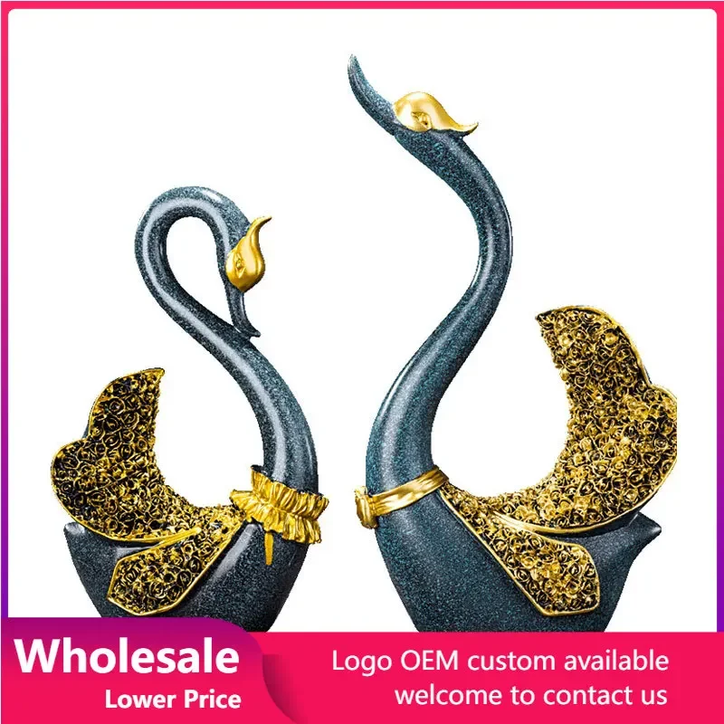 

Home Decoration Accessories European Luxury Creative Resin Swan Sculptures Crafts TV Cabinet Office Statues Wedding Gift