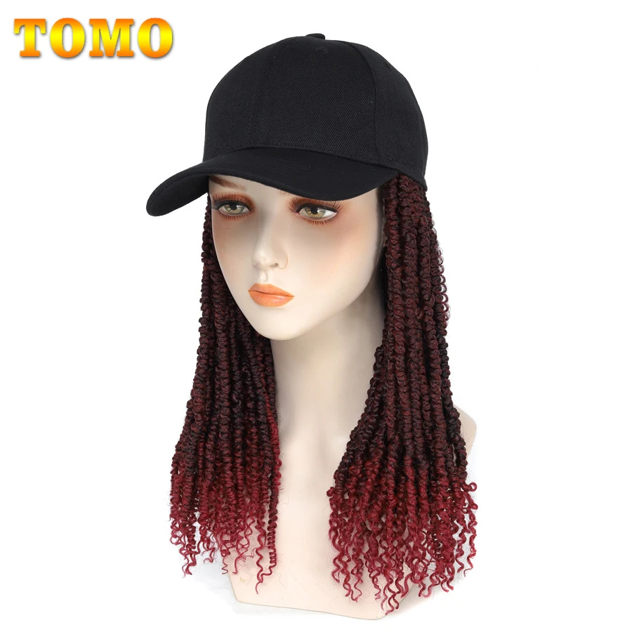 TOMO-gorra de béisbol de pelo sintético ombré Passion Twist para mujer negra, gorro ajustable, extensiones de cabello